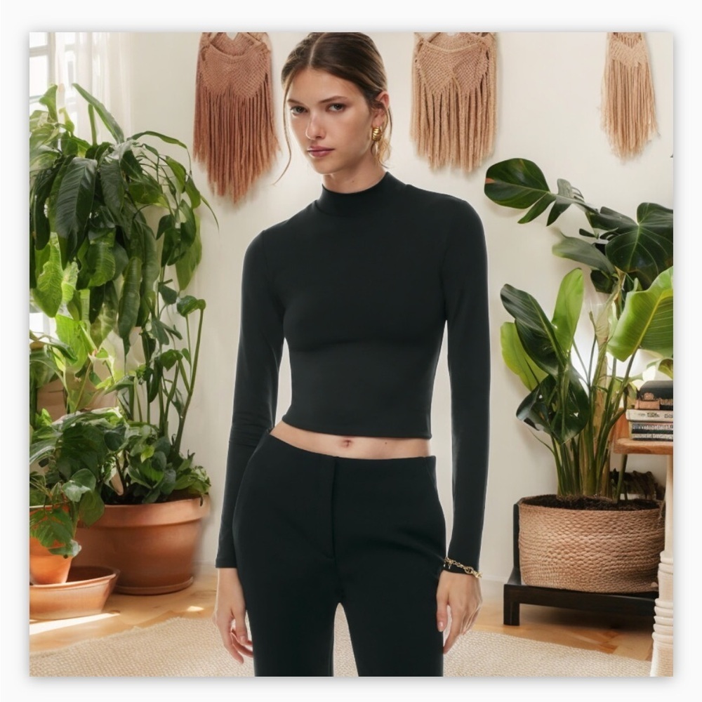Aritzia Sunday Best Black Honey Ryder Long sleeve Crop Mock Neck Sz M -EUC ☀️🖤​​
